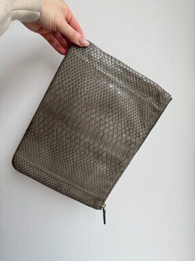 Mr. NY Gray Snake Embossed Leather Zip Clutch Bag New York Made 9x12